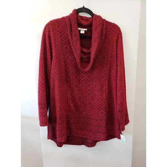 Plus Size Black/Red Soft Cowl-Neck Sweater Top 0X - Picture 3 of 5